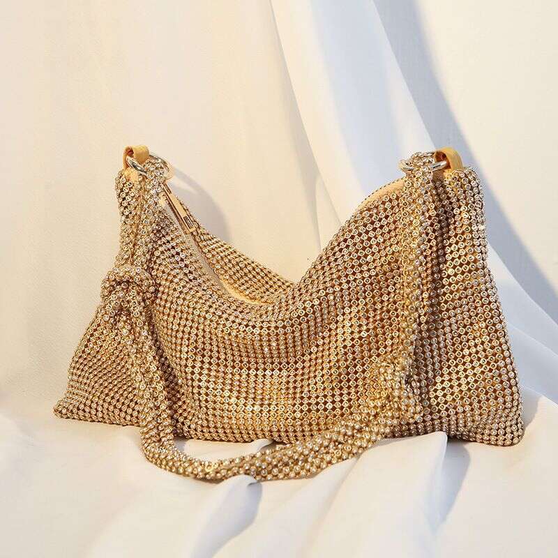 Women's Evening Bags Handbag Knotted Rhinestones Full Hand Set Dia Underarm Dinner Bag Lady