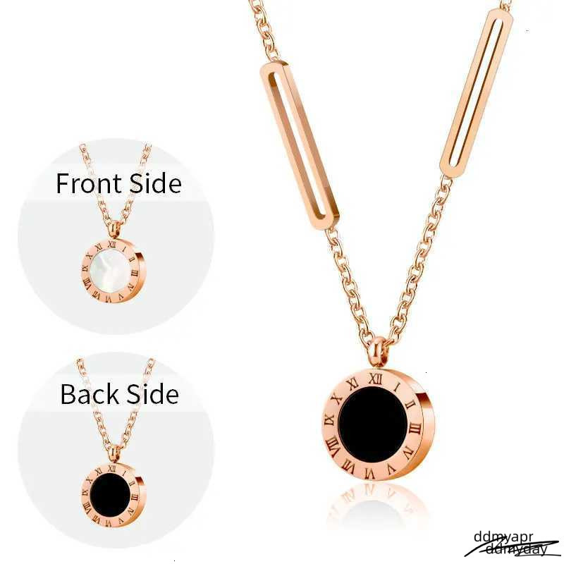 Stainl Steel Ran Numeral Black White Shell Necklace For Wen Fashion Round Pendant Chain Collar Fem ddmyday Party Jewelry ddmyday