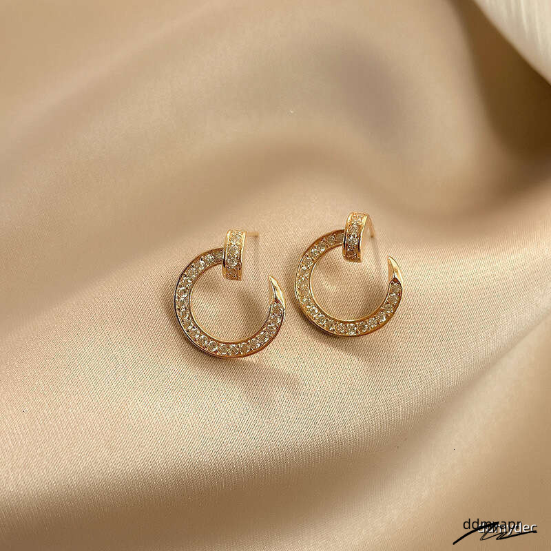 Style Nail Stud For Women Micro Inlaid Zircon High-End Circle Exquisite Temperament Sier ddmydec Needle Earrings Versatile ddmydec