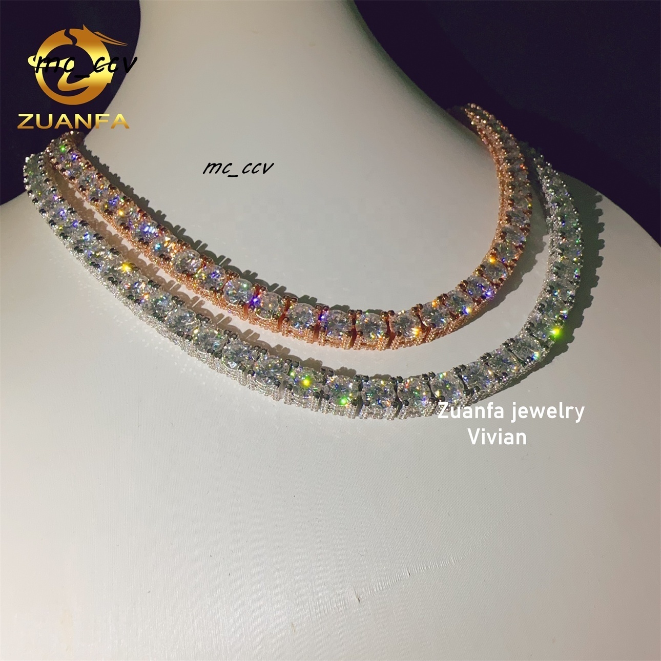 VVS Moissanite Diamond 925 Sterling Silver Pass Lab Grown Diamond Hip Hop Jewelry Moissanite Tennis Chain Tennis Chain Necklace