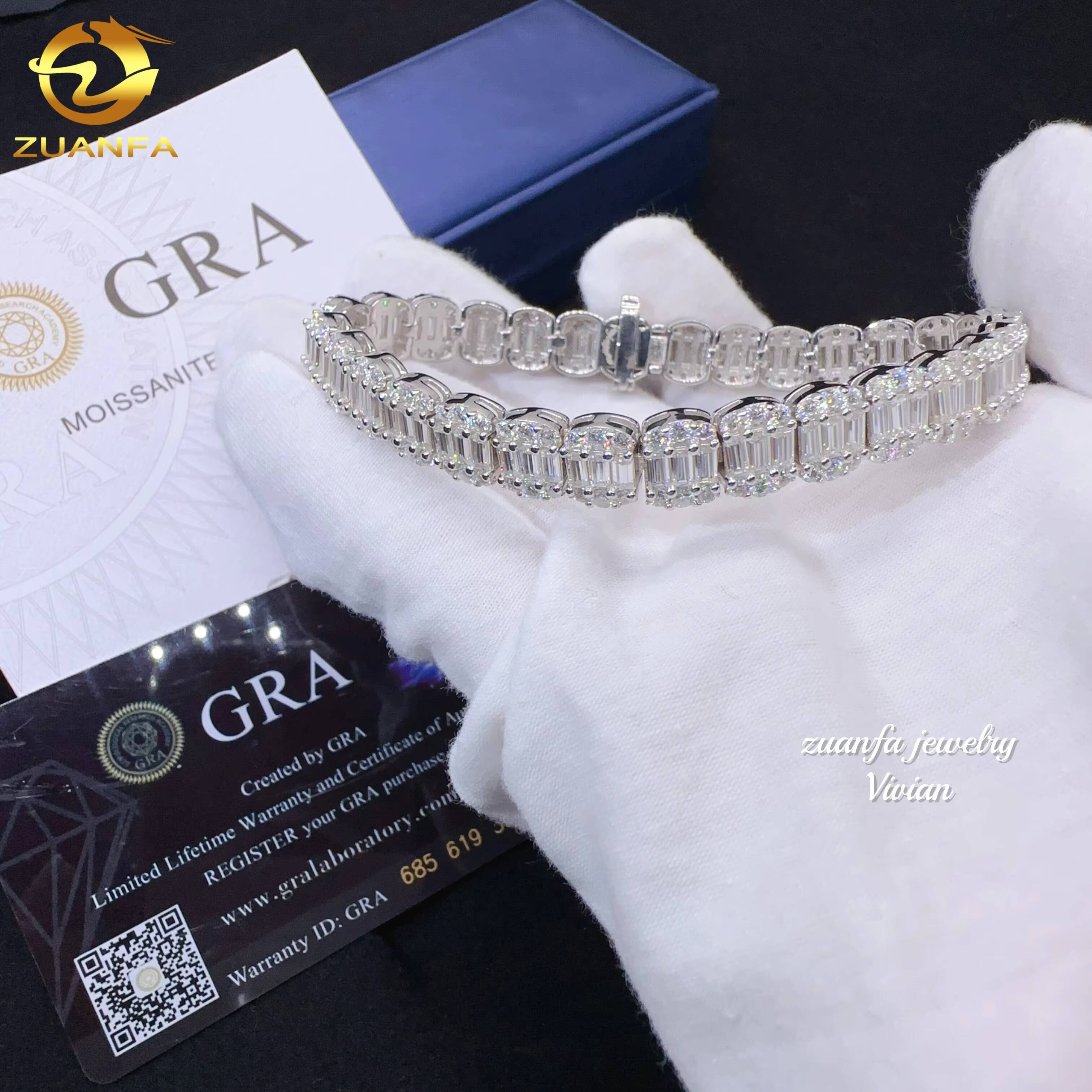 Lab Diamond Hip Hop Iced Out Fashion Fine Jewelry Sterling Silver 925 Vvs Moissanite Jewelry Cuban Link Chain Bracelet Men