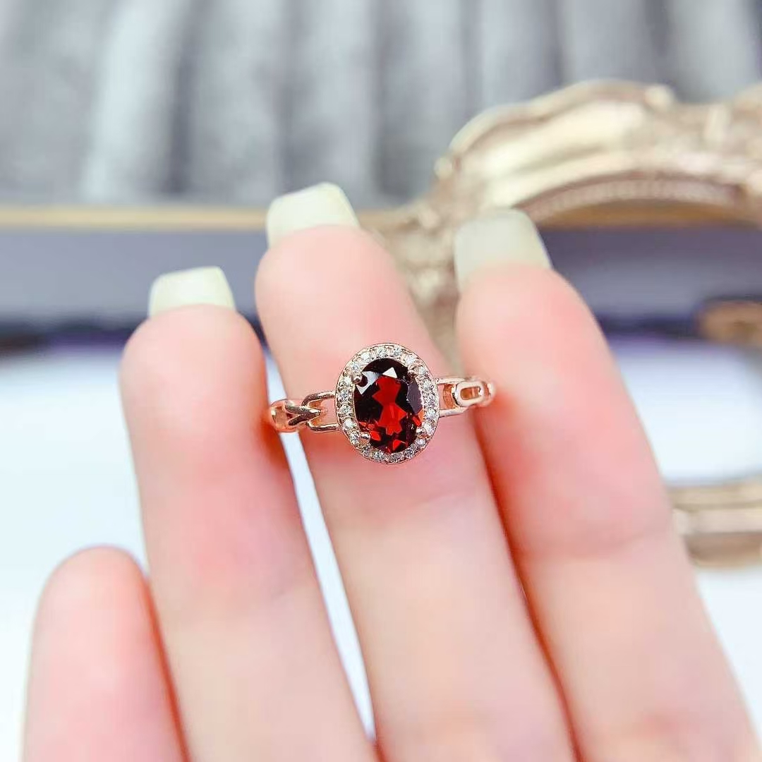 925 Silver garnet ring natural garnet ring 5mm*7mm 0.7ct garnet jewelry birthday gift for women