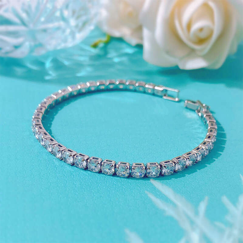 Full Dia for Women Korean Fashion 4mm Square Round Zircon Claw Chain Bracelet Stall Small Merchandise Accessories