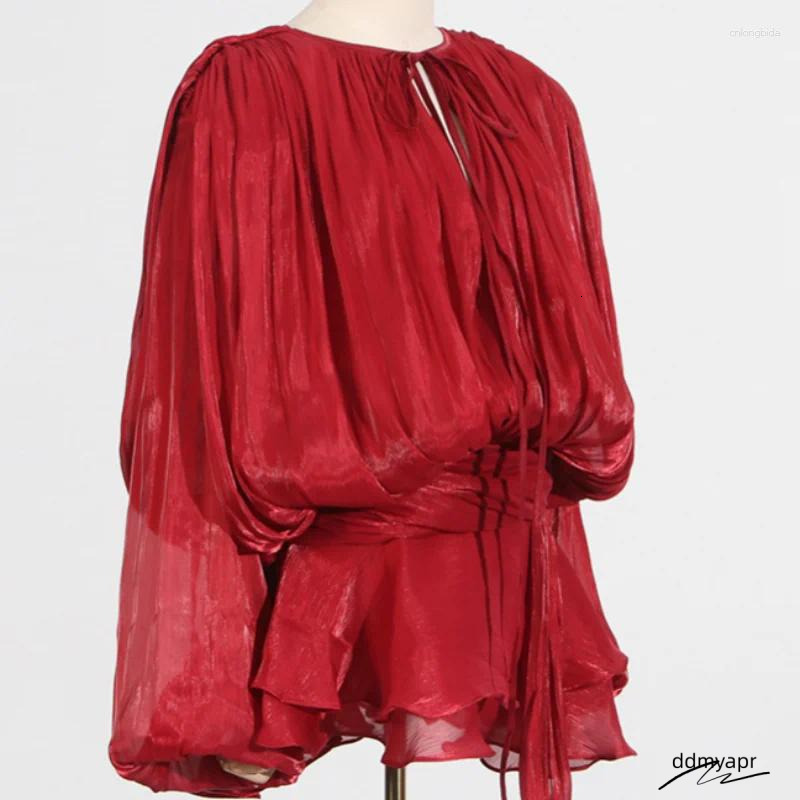 Casual Dresses Lace Up Women's ddmyday Dress Elegant V Neck Long Lantern Sleeve Female Robe Spring Summer Chic Sweet Lady Party Holiday Vestidos