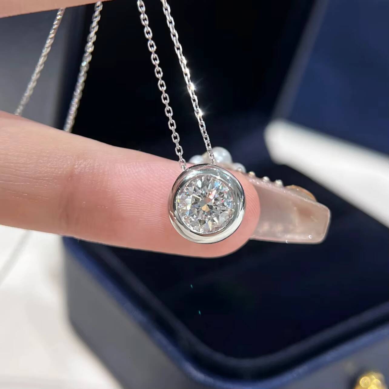 Women Classic Diamond Necklace 14K White Gold IGI Report Lab Diamond 1CT CVD Solitaire Necklace