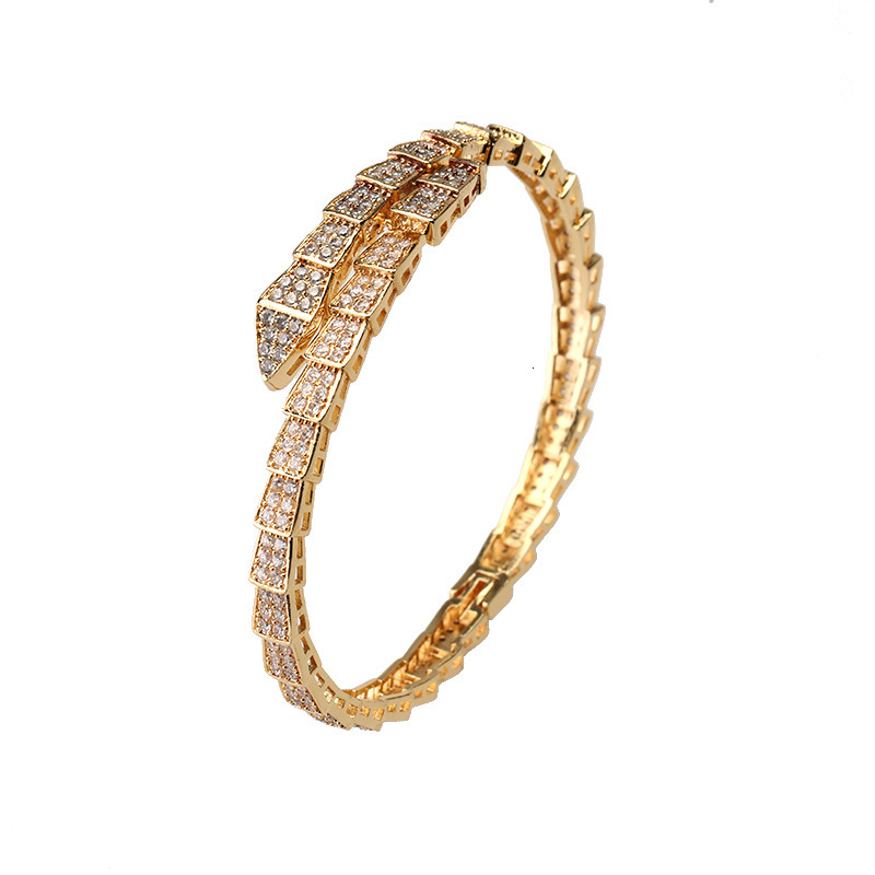 New Dia-Studded Snake-Shaped Open Bracelet Fashionable Simple Elegant Non-Fading Jewelry Bangle
