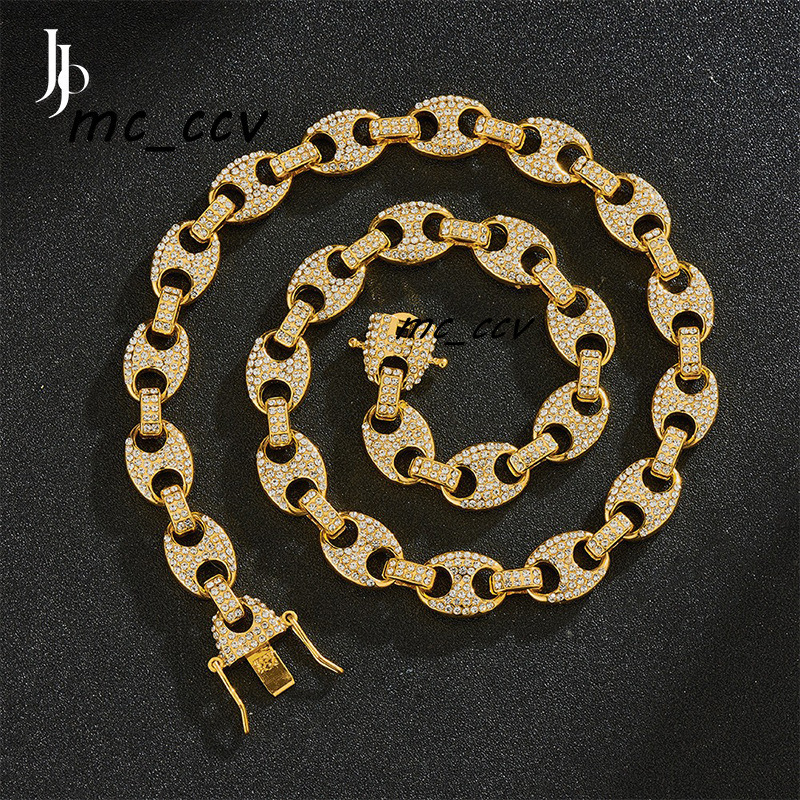 Jojo Fashion Diamond Iced Out Cuban Link Chain Necklace for Men Hip Hop Pig Nose Mens Tennis Necklace