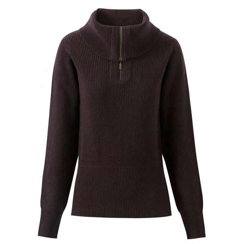 Zipper pullover waist cinched half high neck unisex all wool knit sweater Complete specifications