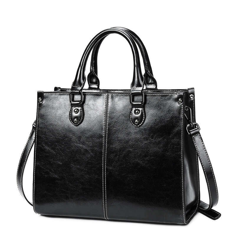 2025 New Oil Wax Splicing Genuine Leather Women's Style Cowhide Versatile Handbag Shoulder Crossbody Bag