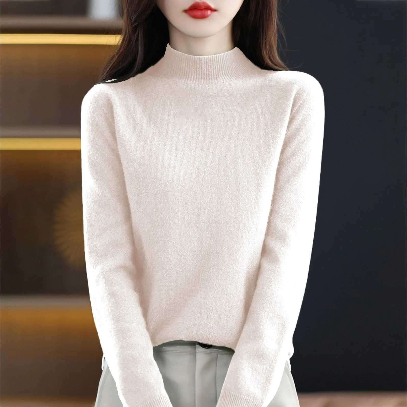 100 Pure Wool HalfNeck Pullover In Autumn And Winter New Cashmere Sweater WomenS Casual Knit Top Warm Jumper Tops 17 Colors Z250905