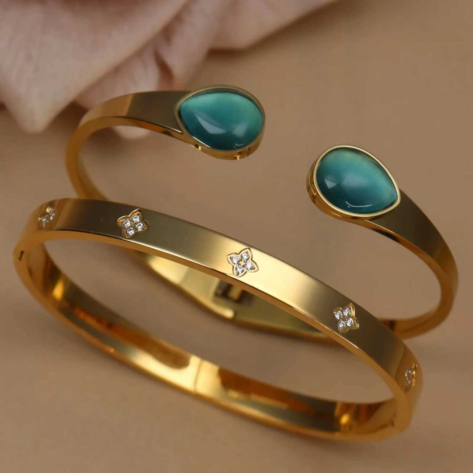 XCB006 Fashion New Opal Crystal 2in1 Stainl Steel Bracelet Wens Jewellery Birtay Party Pair Bangles luxury Wholes Gifts M251218