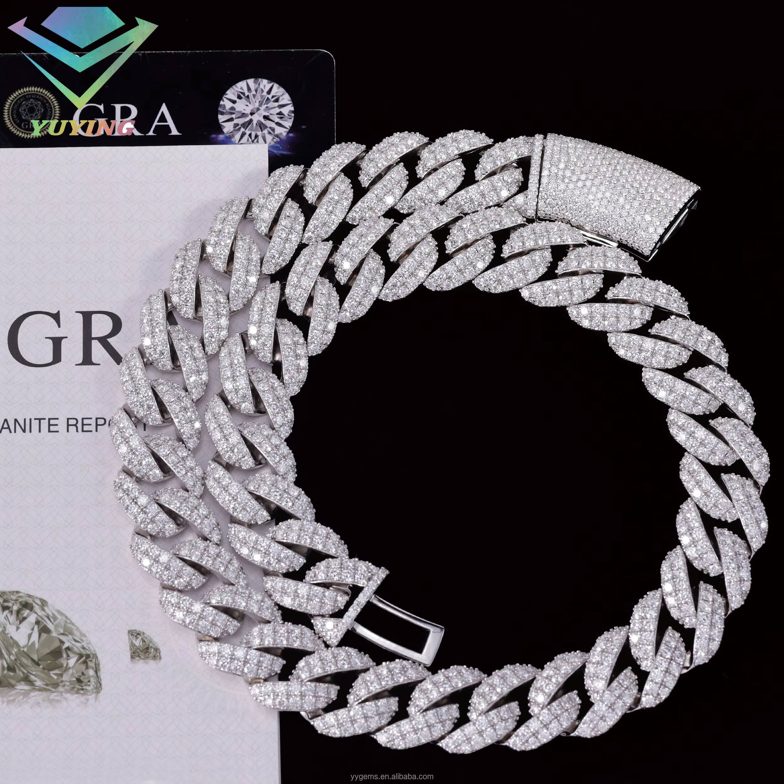 Full Ice Out Mossanite Cuban Chain 2rows 16mm 18mm 925 Sterling Silver Chain Hip Hop Necklace VVS Moissanite Cuban Link Chain