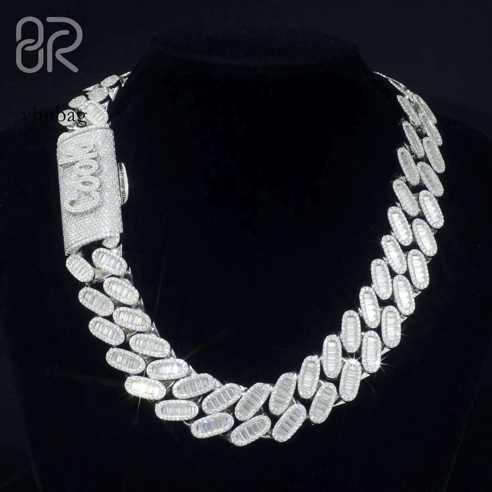 Custom Vvs Baguette Moissanite Pass Dia Test Iced Out Hip Hop Sier Necklace Cuban Chain Fine Jewelry Men 16mm 18mm 20mm