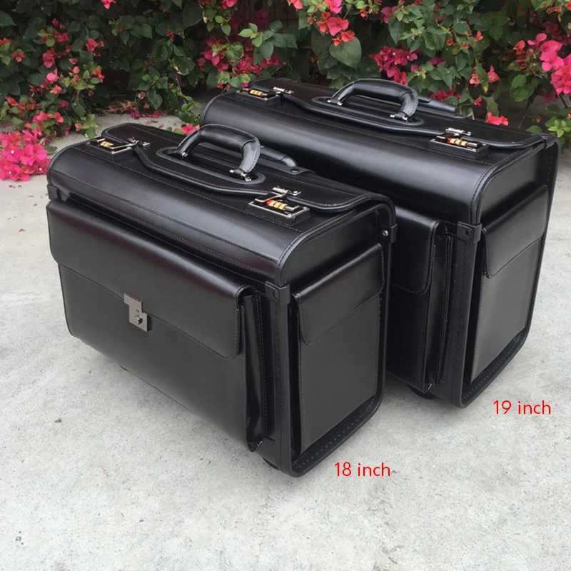 Captain Pilot Trolley Luggage Genuine Leather Flight Suitcase Flight Attendant Air Case Lawyer Business Checkin Box 1819 Inch Z250905