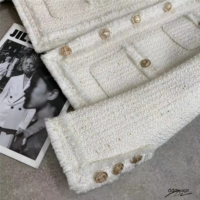 Womens Jackets White Tweed Short Jacket Women Fashion Elegant Oneck Single Breasted ddmyday Highend Coat Fall Winter Warm Office Lady Casual Outwear 2