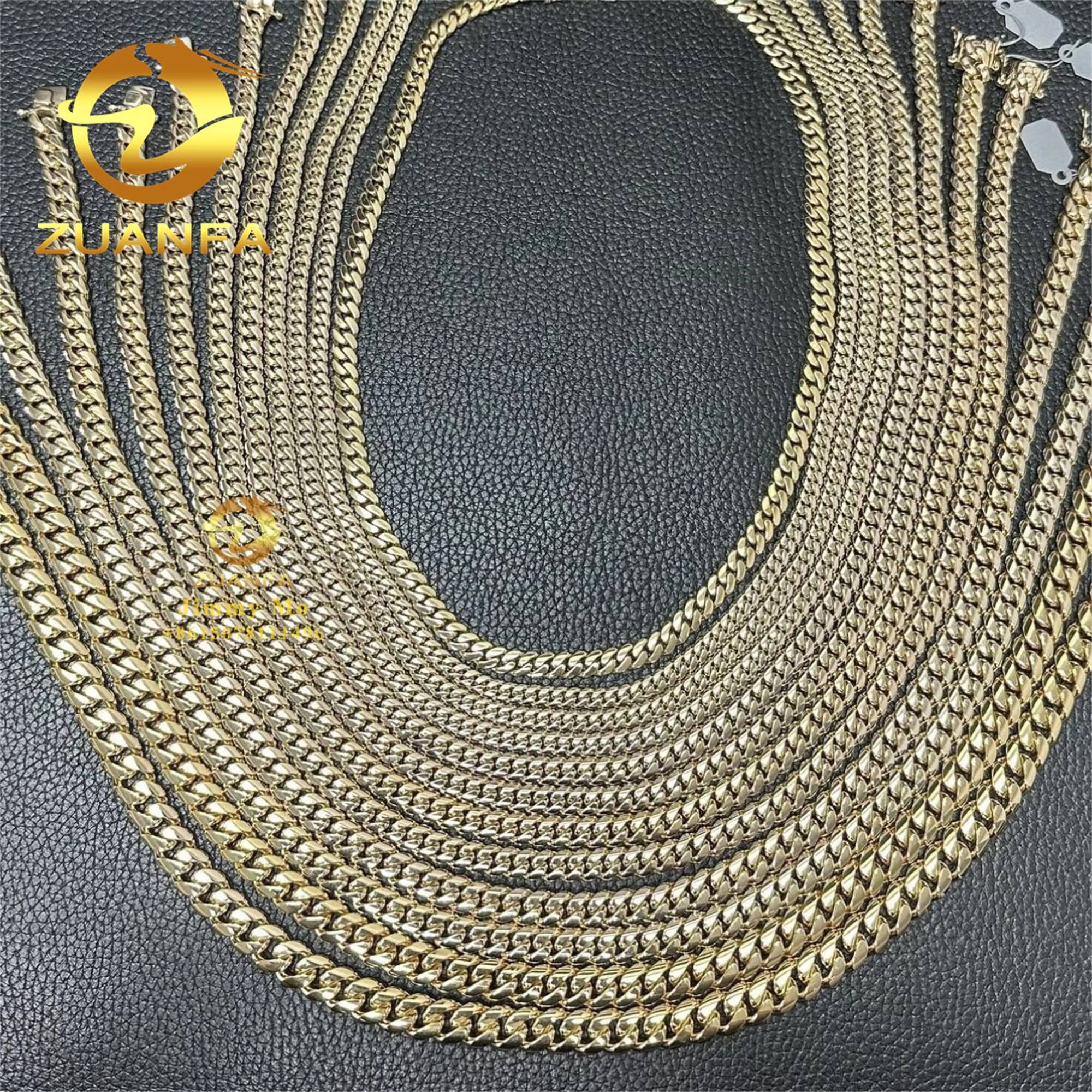 Popular 10mm 12mm Au750 18k Real Solid Yellow Gold Iced Out Hip Hop Jewelry Man Miami Cuban Chain Plain Chain