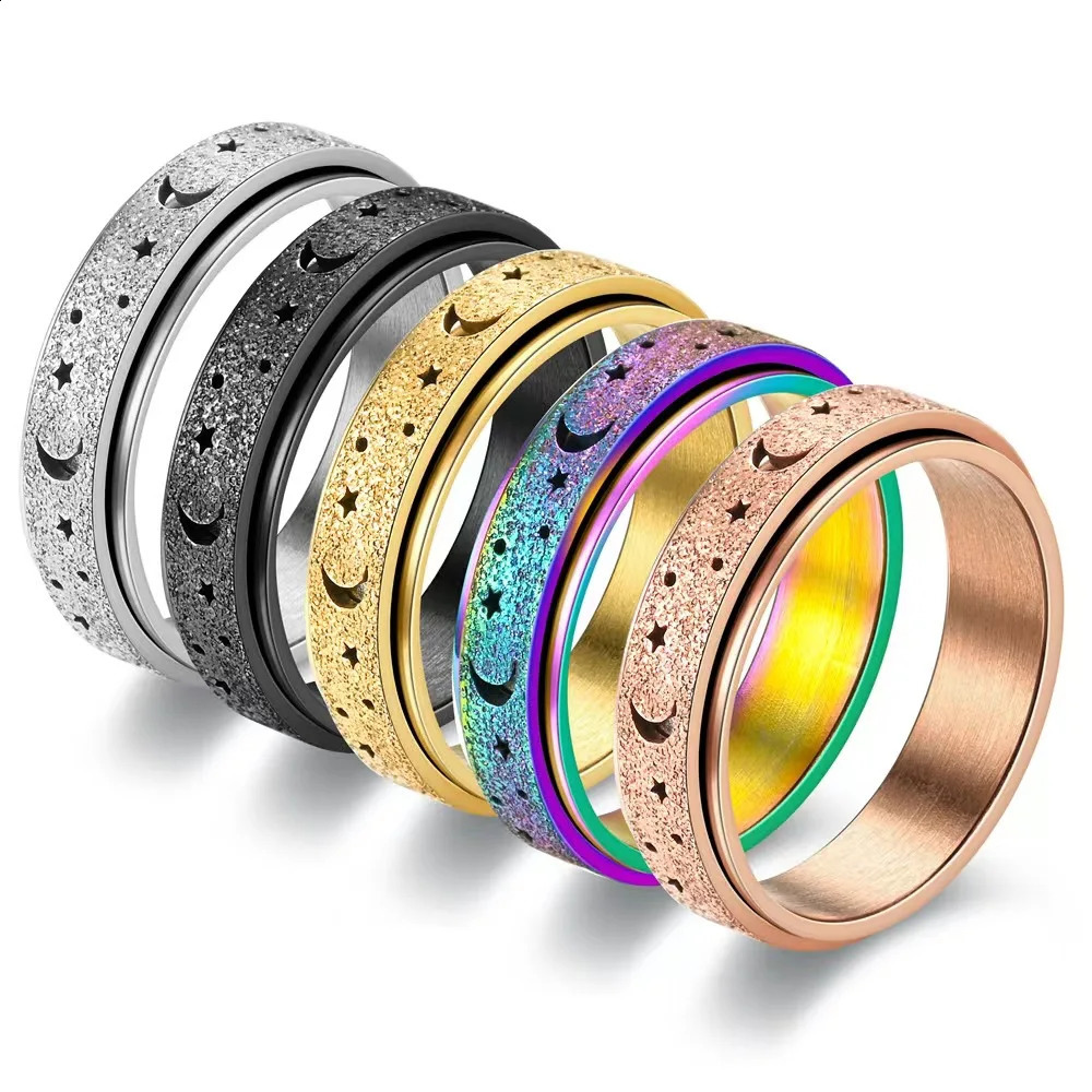1Pc Stainless Steel Spinning Rotating Rings For Women Men 6MM Rotatable Moon And Star Fashion Ring Finger Jewelry 250904