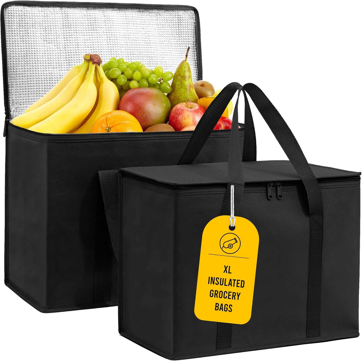Reusable Grocery Bags Catering and Delivery Bag For Hot and Cold Food Collapsible Thermal Tote For Doordash and Uber Eats 1 Black wRed Trim M250904