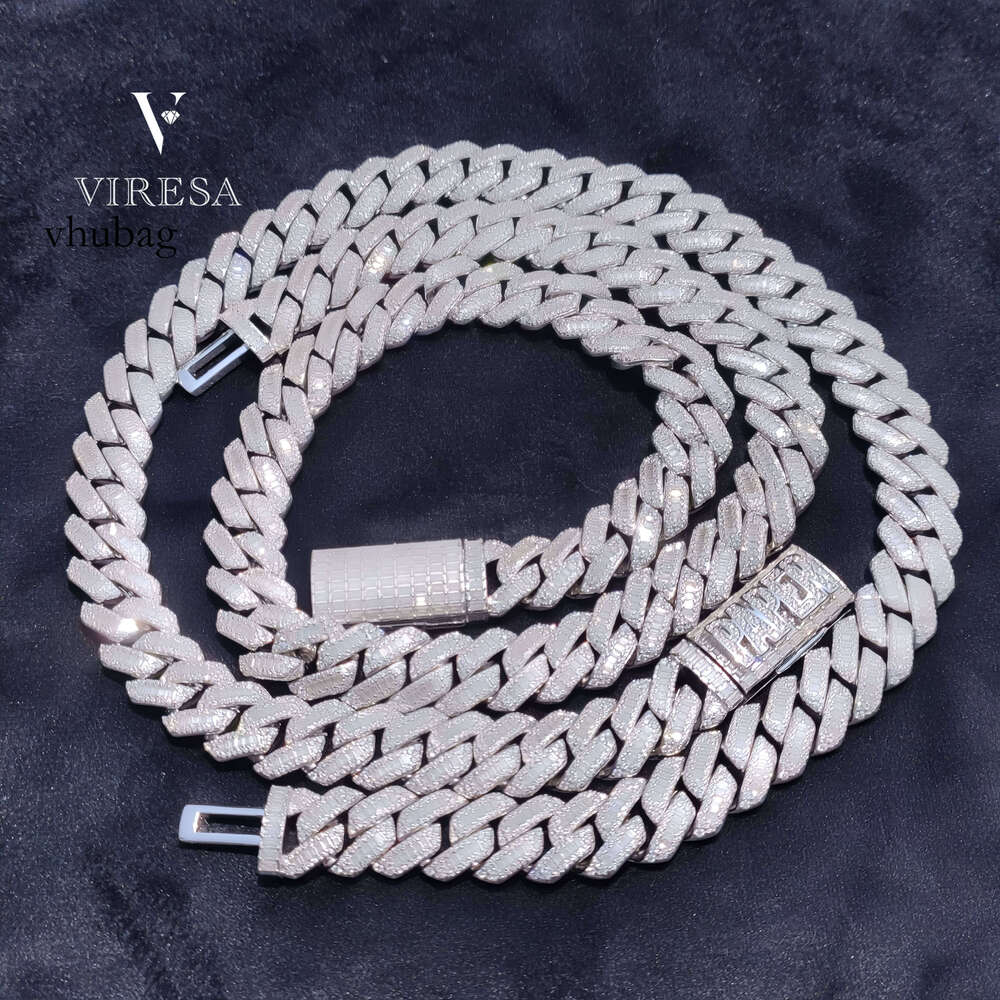 Hot Sale VVS Moissanite Chain Necklace 10mm Wide Solid Sier Iced Dia Cuban Link Hip Hop Style