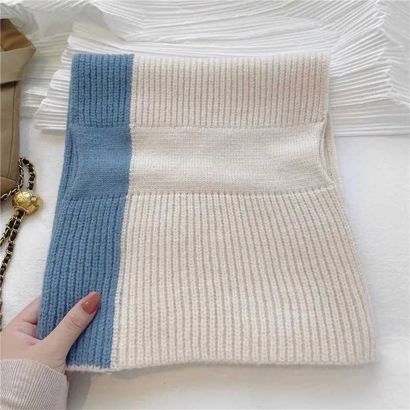 Korean Style Fashion Knitted Scarf for Women Girls Autumn Winter Soft Cross Patchwork Colors Scarves La Warm Neck ProtectionXJ250905