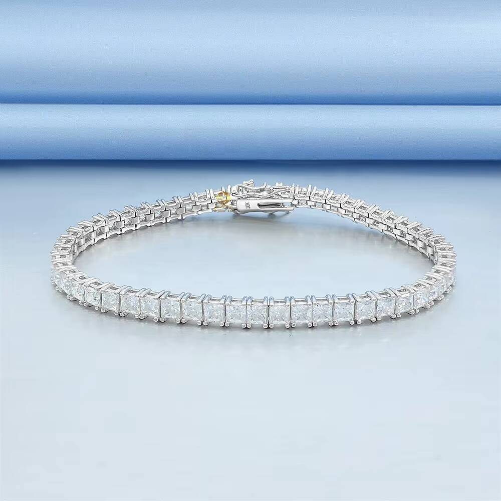 Large Stock Iced Out 25mm3mm Princess Moissanite Diamond 925 Sterling Silver Tennis Bracelet