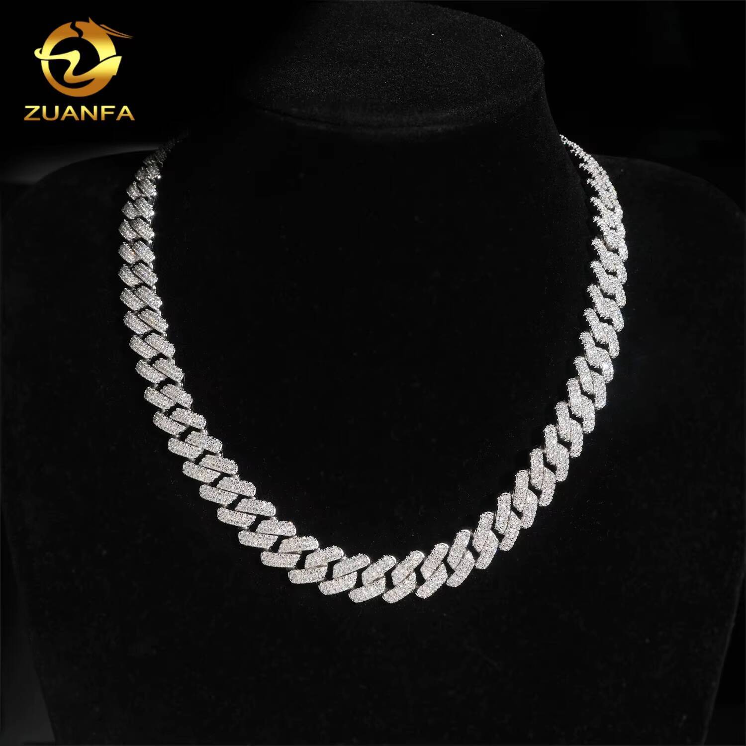 Custom 2Rows 14mm Iced Out Diamond 925 Silver VVS D Moissanite Miami Cuban Link Chain Necklace Hip Hop Moissanite Jewelry