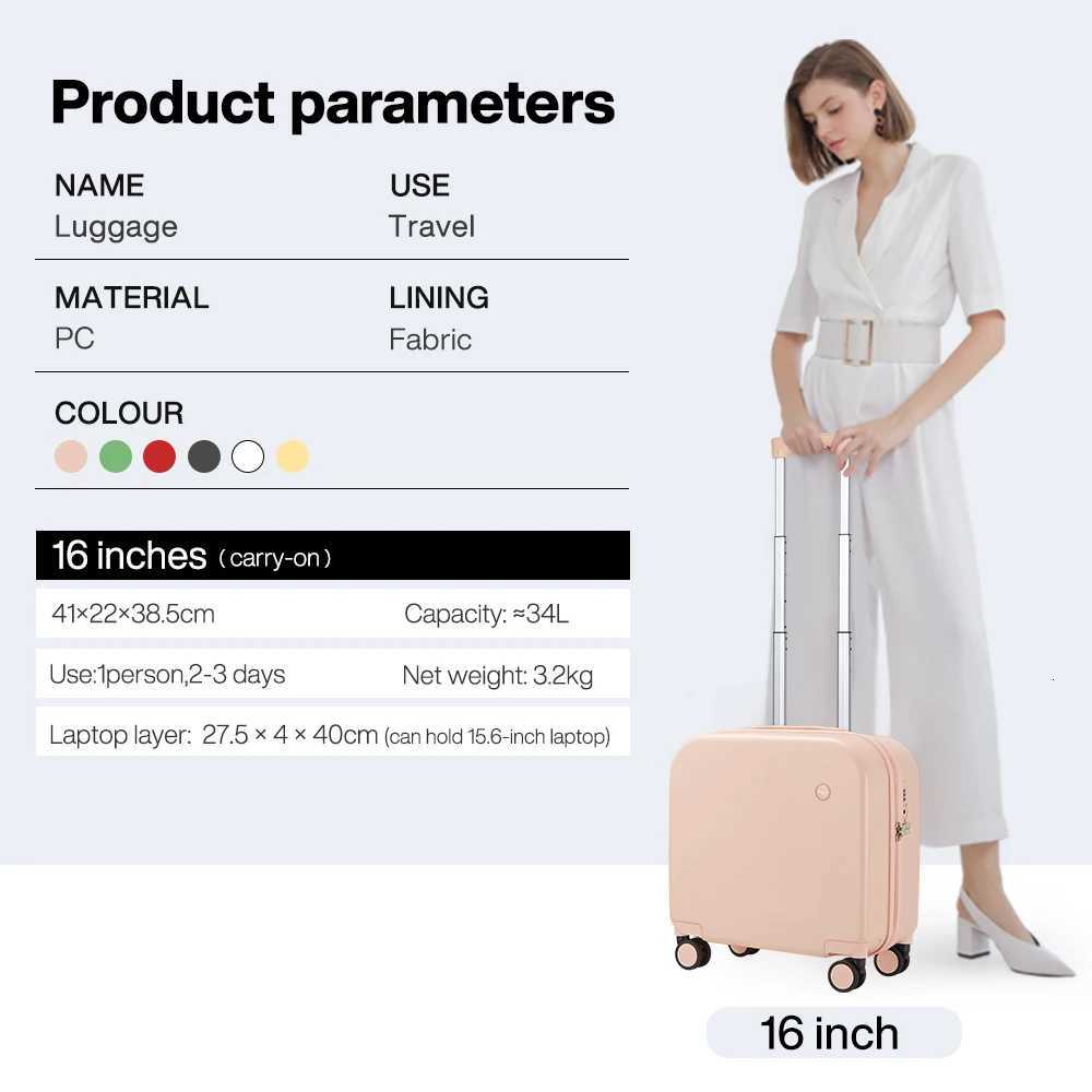 Mixi Carry On Suitcase 16 Inch Men Boarding Cabin Women Luggage Rolling Spinner Wheels Travel Bag 34L 100 PC Lightweight Z250905