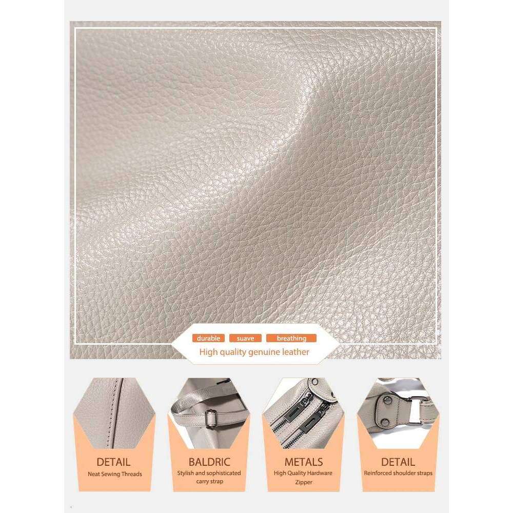 Zency 2025 Women's Khaki Genuine Leather Shoulder Bag Large Capacity CoffeeBlack Bucket Handbag Simple Stylish Messenger Shopper