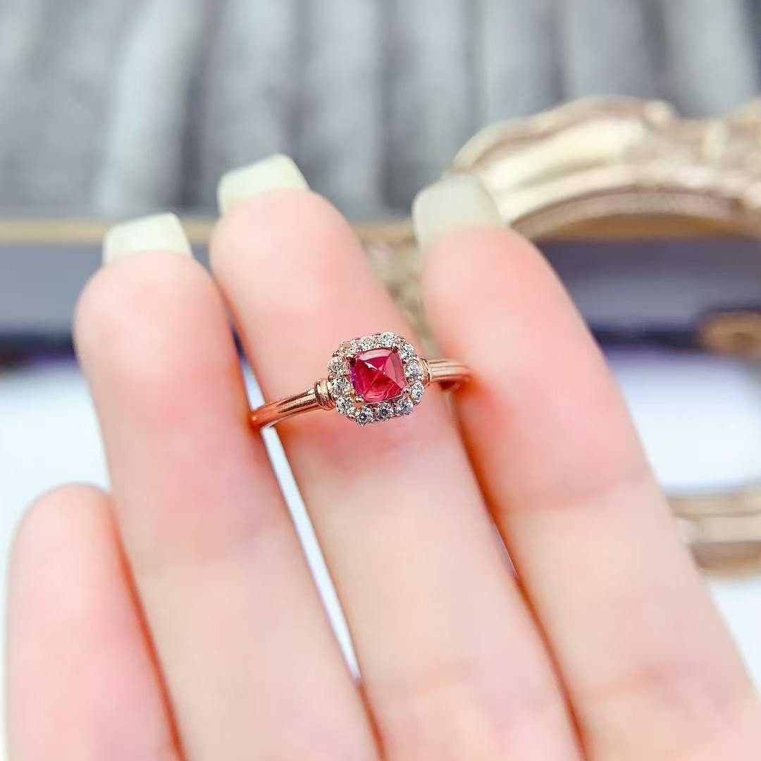925 silver crystal ring natural garnet jewelry 4mm 0.4ct pyrope garnet ring 18K gold plated sterling silver gemstone ring