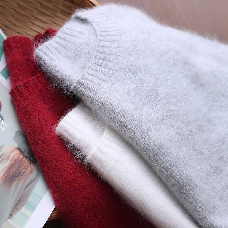 Basic Women 100 Mink Cashmere Sweater Solid Pullover Autumn Winter Long Fluff Brushing Cashmere Knitwear Raglan Sleeve Clothing Z250905