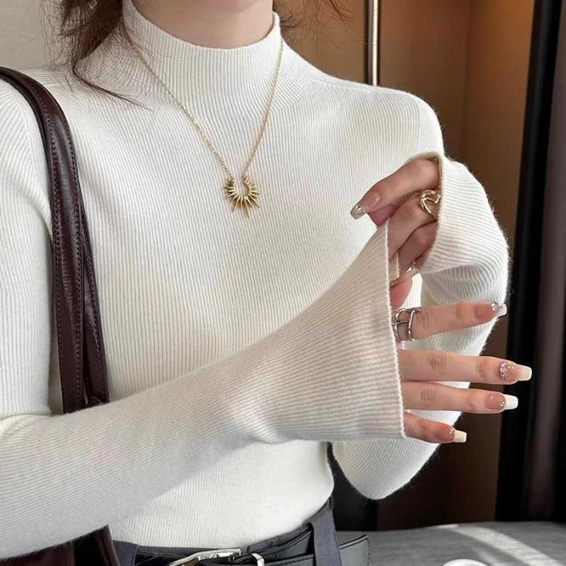 2025 New Turtleneck Sweater Women Fashion Stretch Tops Women Knitted Pullovers Korean Style Simple Base Layer Knitted Sweater Z250905
