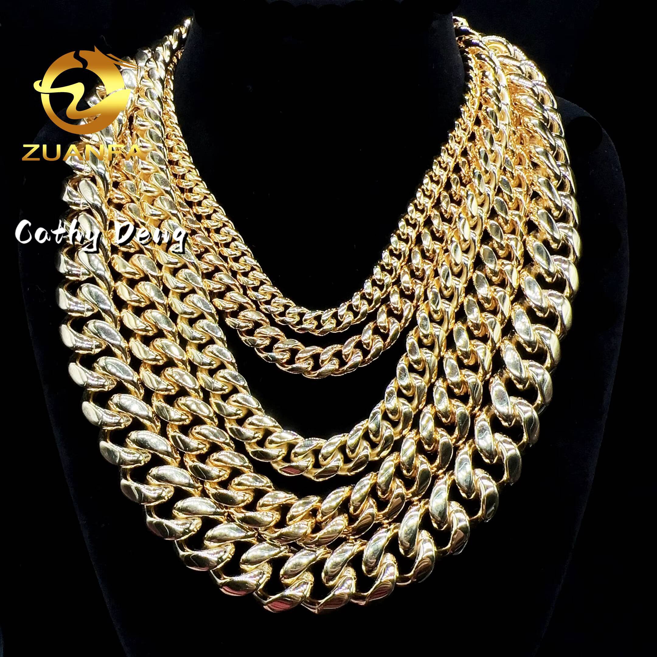 Instock Hip Hop 8mm 10mm 12mm 14mm 18mm 316LStainless Steel Cuban Chain With 925 Silver Moissanite Clasp Cuban Necklace Bracelet