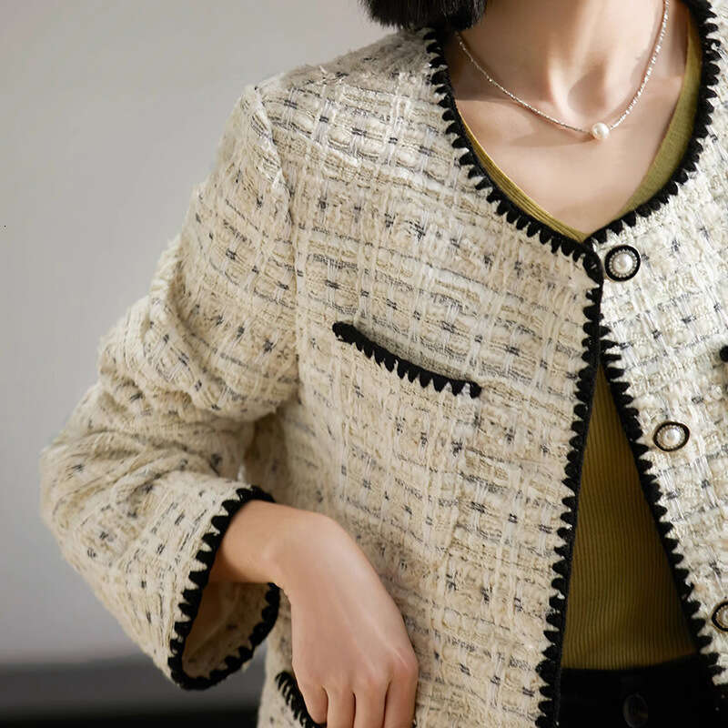 High-End Color-Block And Autumn White Tweed Short Jacket Women's Spring New Style B5