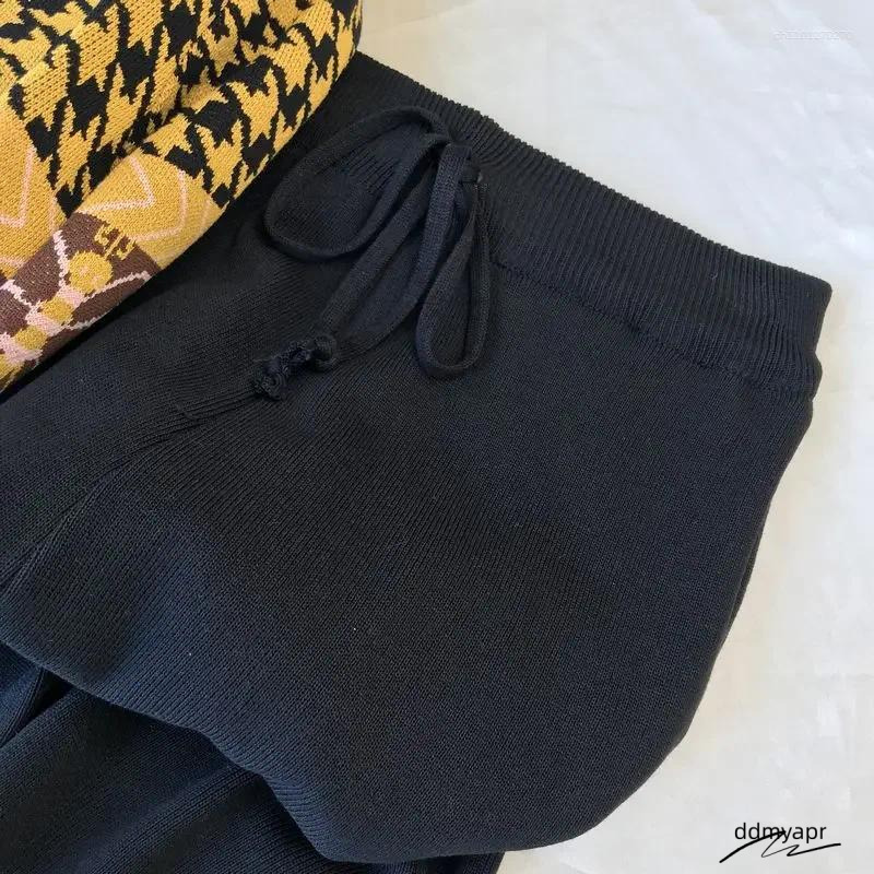 Women's Tracksuits Sweater Two Piece Sets Ankle-Length Pants Tracksuit Knit Outfits Women Vintage Print Long Sleeve Ddmydec V-Neck Patchwork