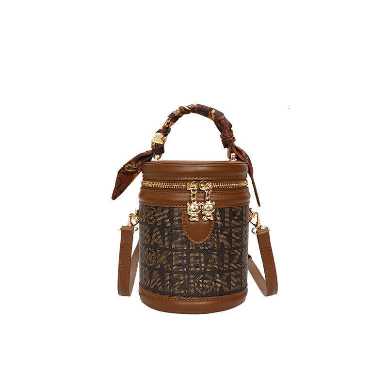 Designer Bag Luxury Cylinder Handbag for Women 2025 New Pattern Fashionable Versatile Light Luxury Single Shoulder Crossbody Bucket Bag with Scarf Rib