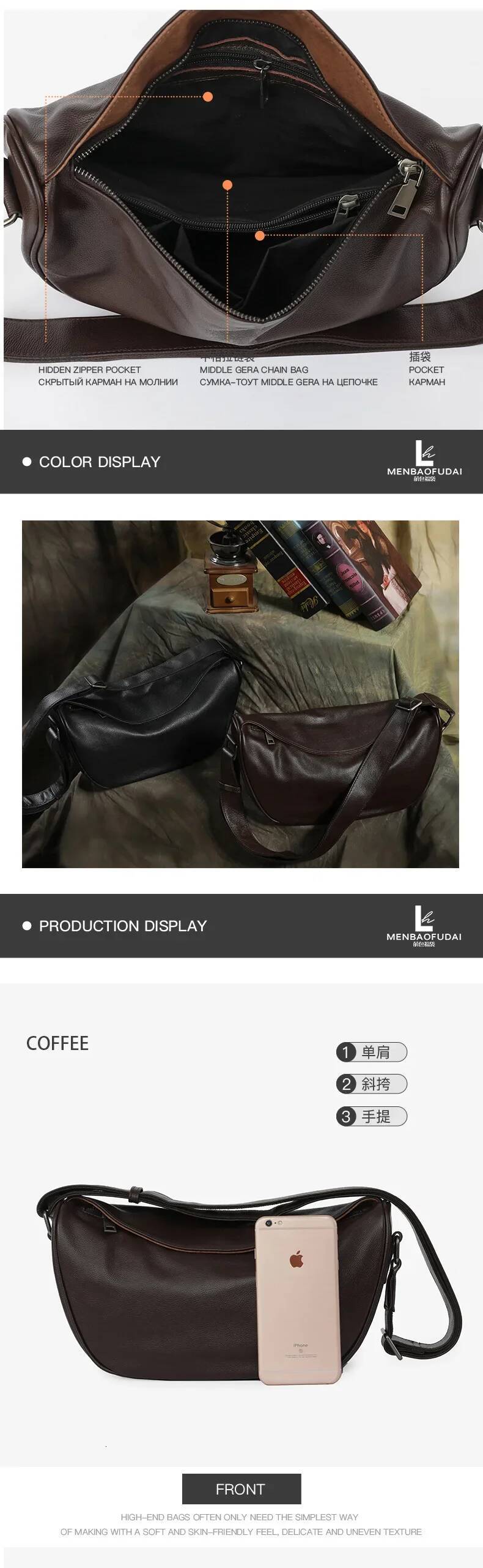 High Quality Genuine Leather Crossbody Handbag for Women, Large Capacity Shoulder Bag, Cowhide Retro Fashion Saddle Bag