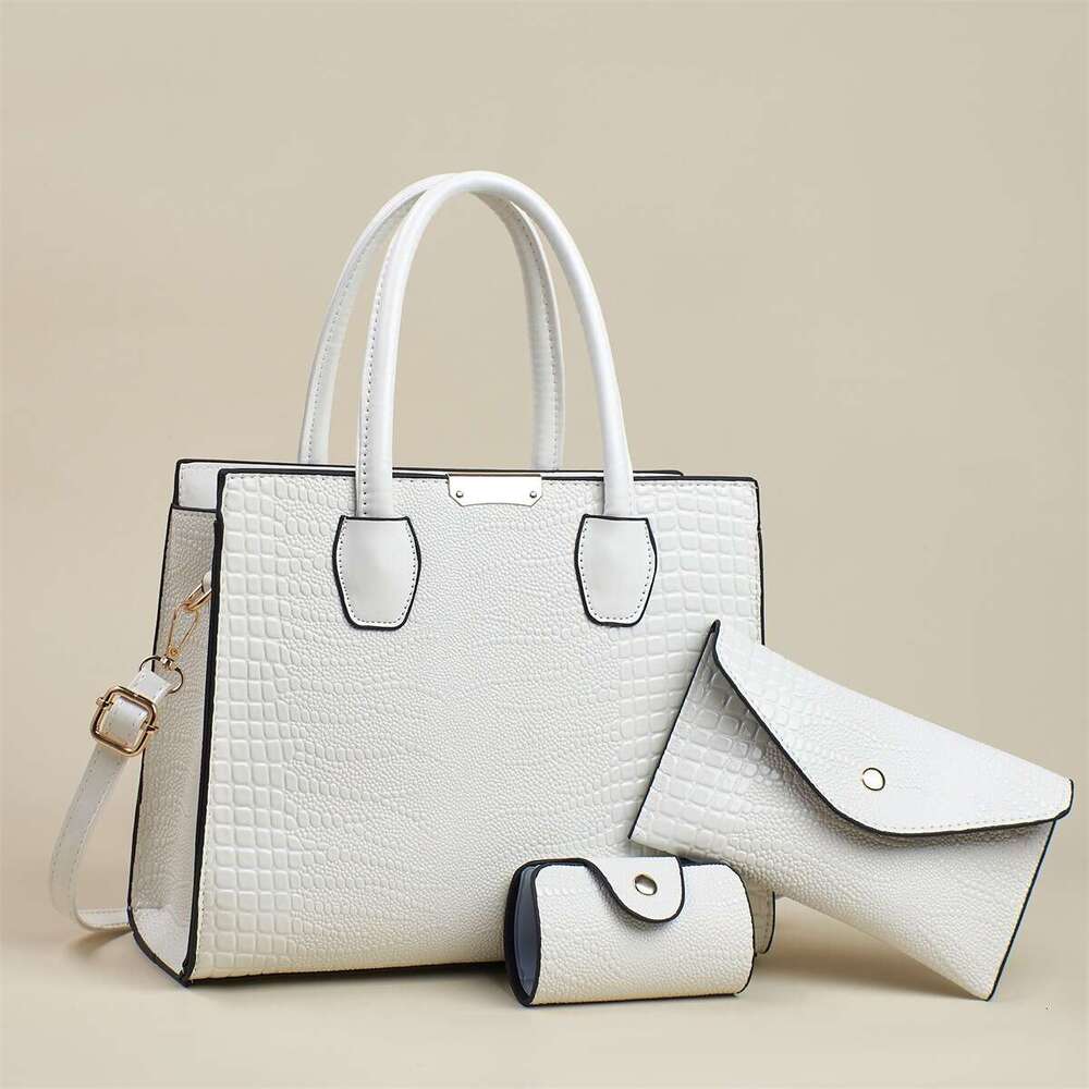 New Simple Lizard Texture Capacity Three-Piece Set Solid Color Versatile Stylish Women's Large Bag