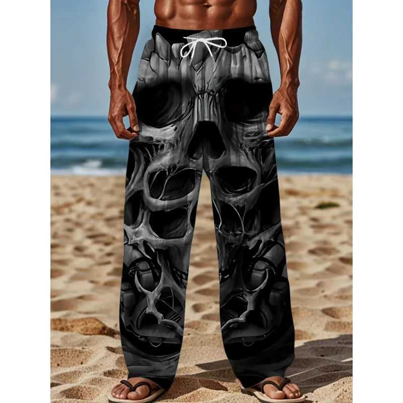MENS plus size 3D skull print straight leg pants casual loose fit retro drape pants sportswear Summer beachwear W250905