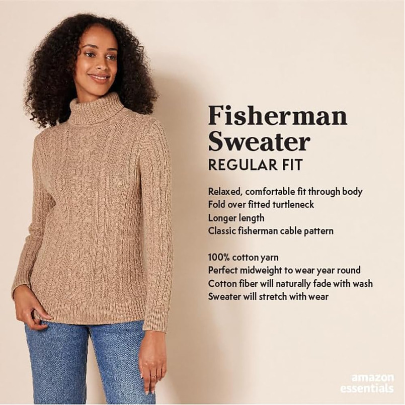 Women's Fisherman Cable Turtleneck Sweater (Available in Plus Size)