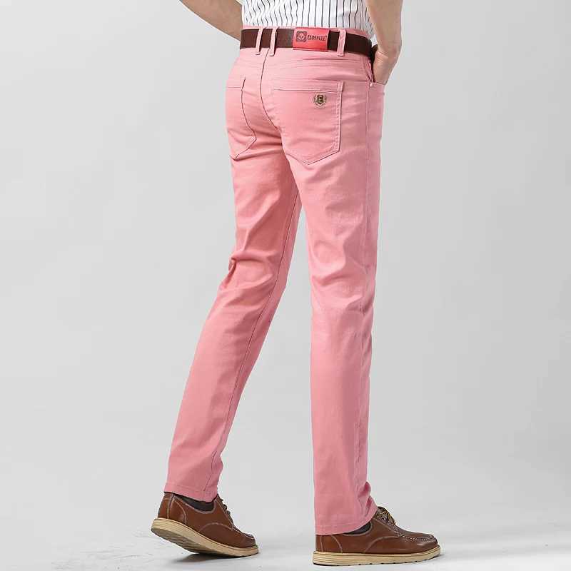 Mens Stretch Skinny Jeans Classic Style Business Fashion Pink Red Yellow Stretch Slim Fit Straight Denim Trousers Male Brand W250905