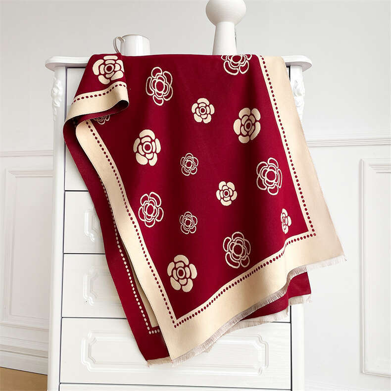 Winter Little Style Camellia Imitation Cashmere Shawl for Women Long Versatile Warm Neck Scarf