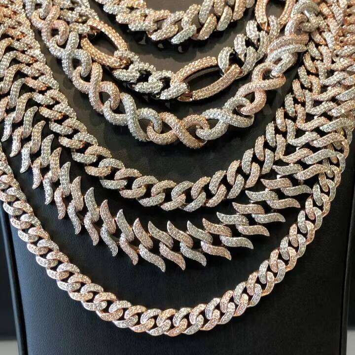 Custom Vvs Baguette Moissanite Pass Dia Test Iced Out Hip Hop Sier Necklace Cuban Chain Fine Jewelry Men 16mm 18mm 20mm