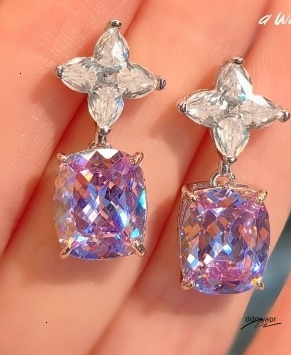 Kunzite Ice Flower Cut High Carbon Stud Jewelry ddmyday Purple Dia High-End Earrings For Women250710