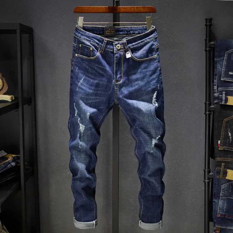Trendy CrossBorder Elasticity Jeans New Season Mens Hole Fashion Korean Style Casual Slims Smooth Your Silhouette Small Foot D W250905