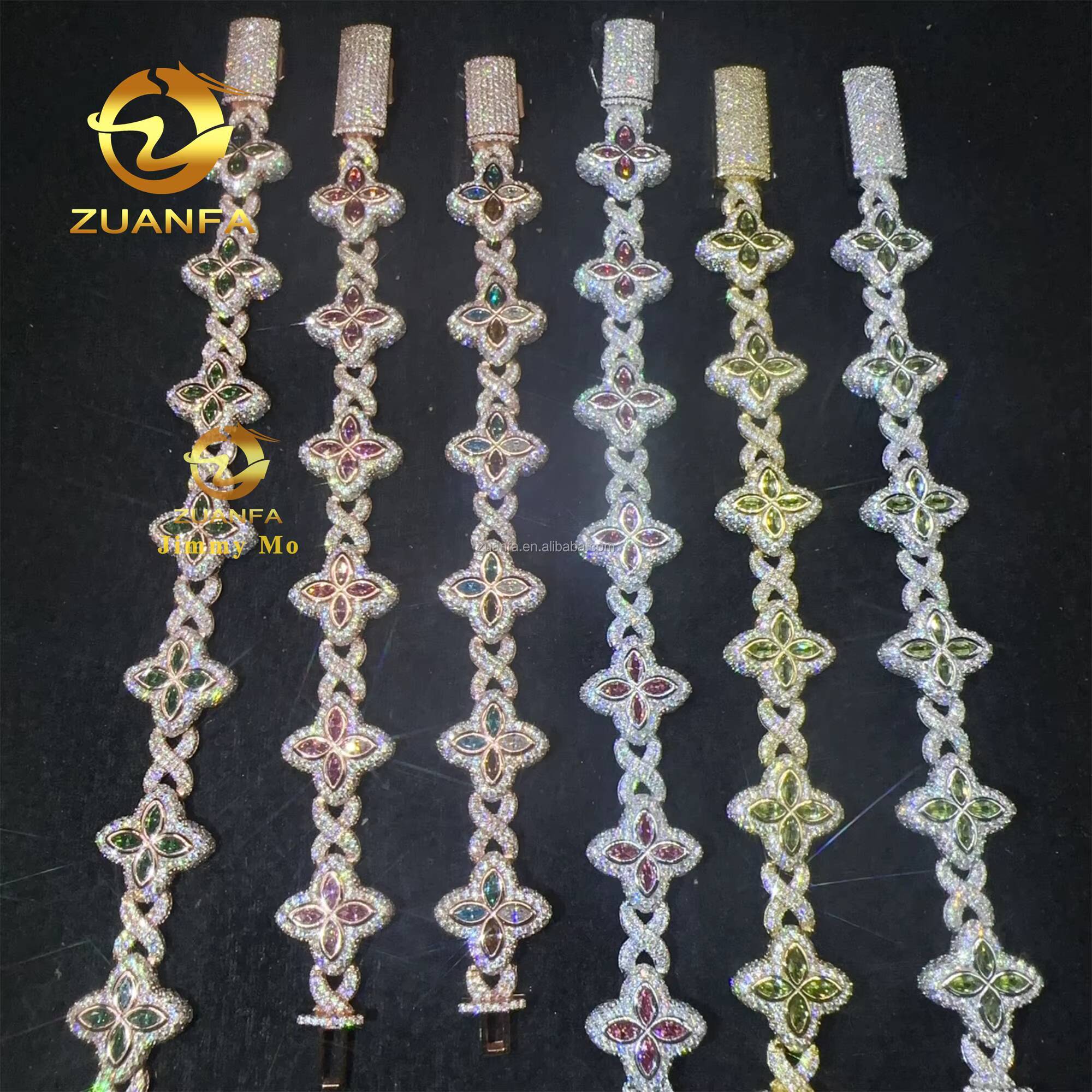 New Arrivals Stock Fashion 925 Silver Marquise Flower Hip Hop Jewelry Iced Out Moissanite Diamond Infinity Cuban Bracelet Men