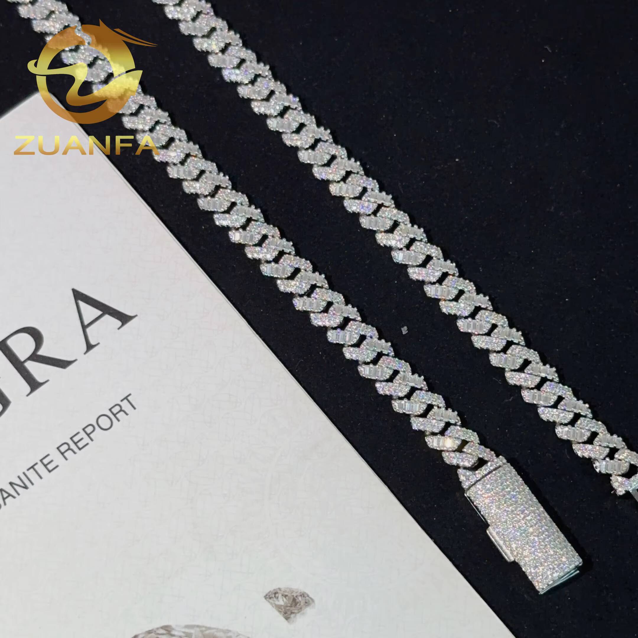 Hip Hop Jewelry 8MM Mix Cut Moissanite Diamond Cuban Link Chain 925 Silver Iced Out Cuban Link With GRA Certificate