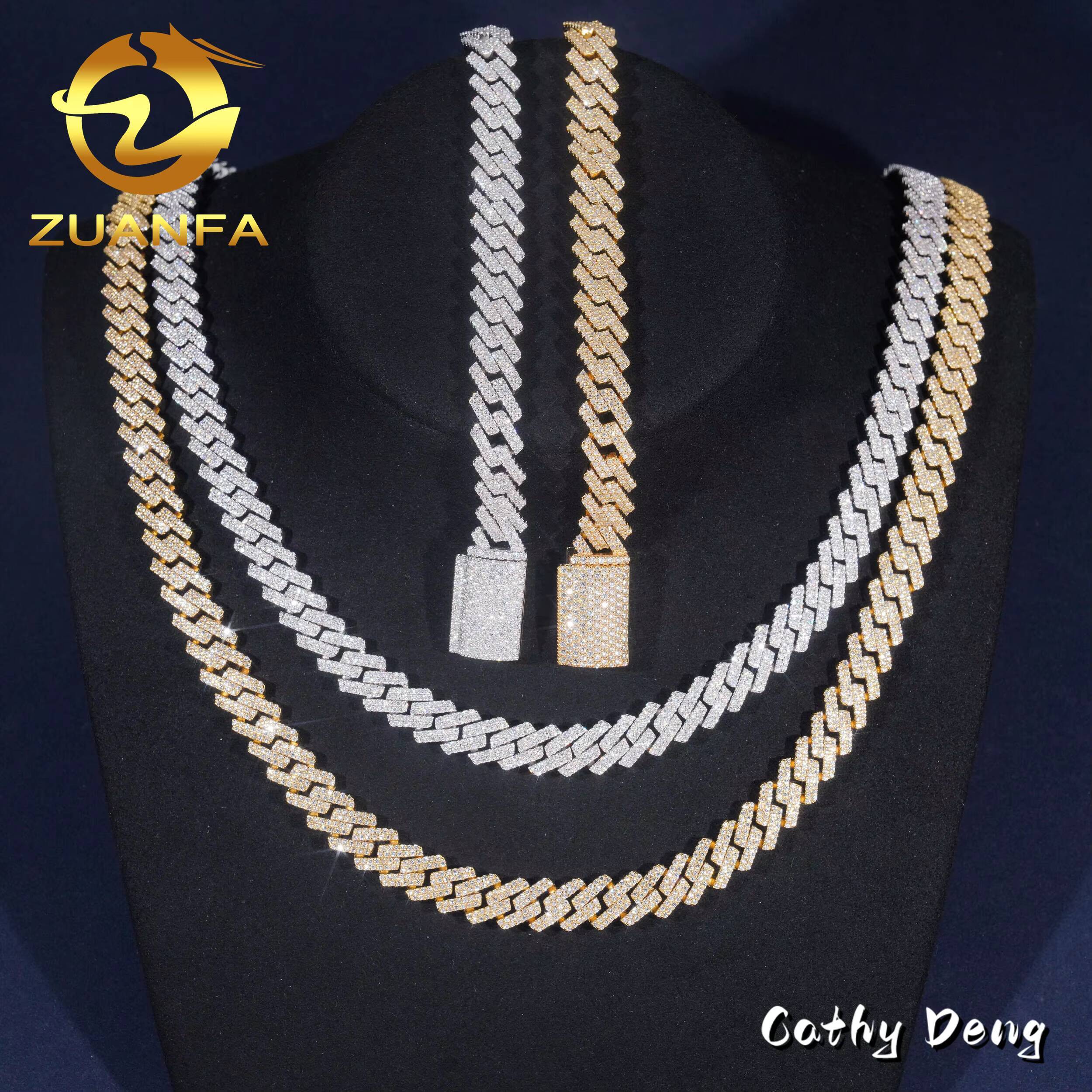 Ready to Ship High Quality Moissanite Hip Hop Jewelry 10mm Cuban Link Chain 925 Silver Iced Out Cuban Bracelet Necklace With GRA