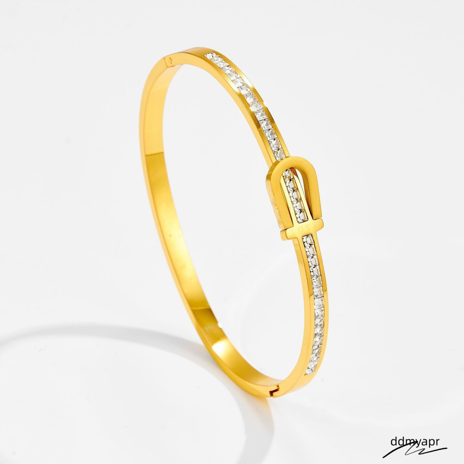 Shiny Rhinestone Inlay Bangle Glitter Steel U Shape Clasp Bracelet Classic Ddmydec Women's Open Bracelet250711 Ddmydec Ddmydec Ddmydec Ddmydec