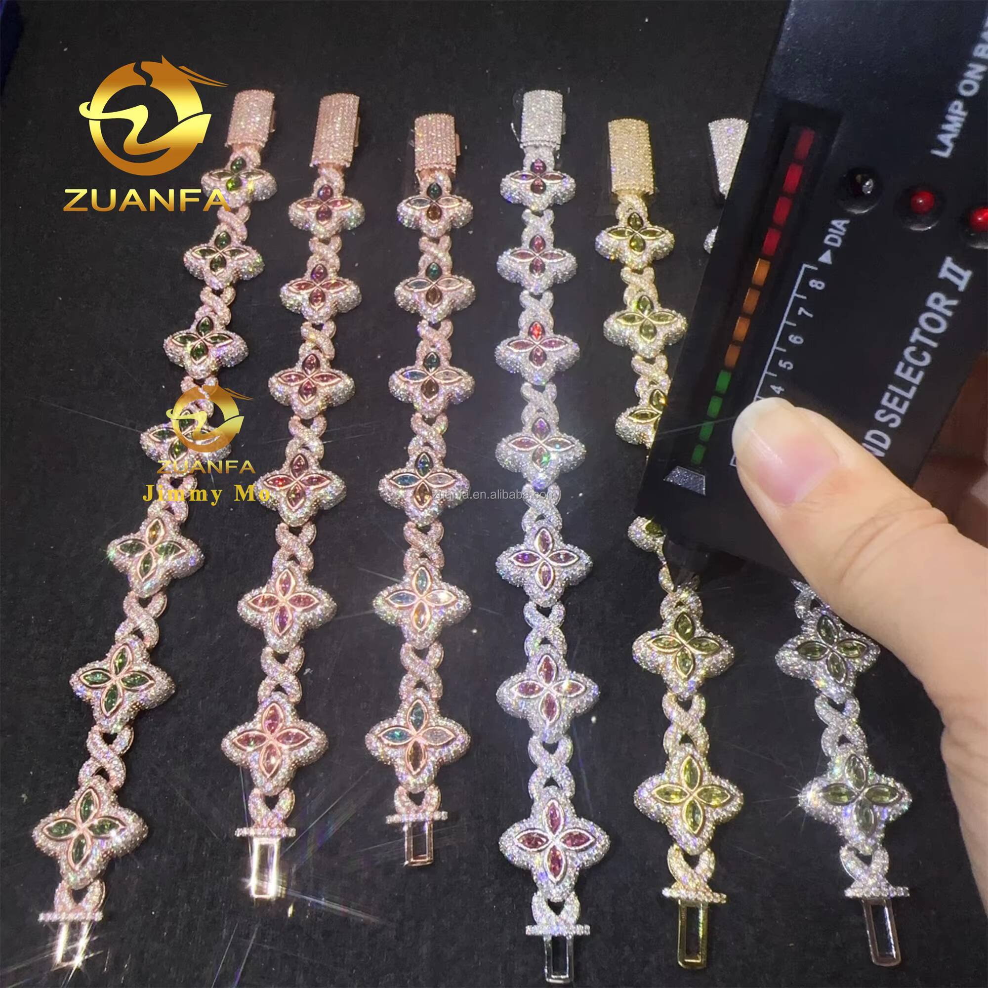 New Arrivals Stock Fashion 925 Silver Marquise Flower Hip Hop Jewelry Iced Out Moissanite Diamond Infinity Cuban Bracelet Men