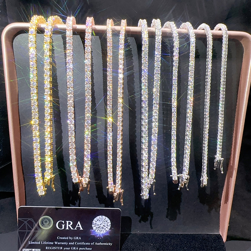 Unisex Hip Hop Moissanite Tennis Chain for Women Silver Gold Man Moissanite Bracelet Chain Hiphop